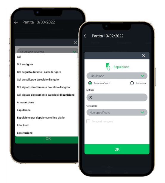 Inserisci evento partita in YouCoachApp Inserisci evento partita in YouCoachApp