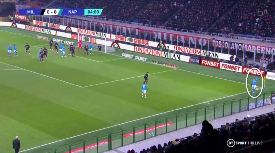 Zielinski chiama lo schema su punizione contro il Milan Napoli calcio d'angolo Zielinski chiama lo schema su punizione contro il Milan Napoli calcio d'angolo